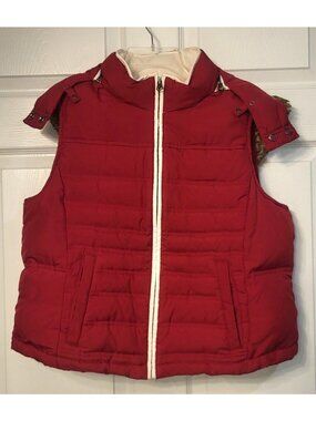 Ann Taylor Loft Women's Sz L Petites Red Quilted Puffer Vest Down Lined Fleece